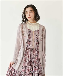 Flower embroidery long knit cardigan(Pink-F)