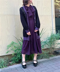 Music embroidery long knit Cardigan(Black-F)