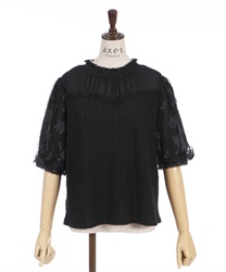 Sleeve embroidery cut Jacquard Pullover(Black-F)