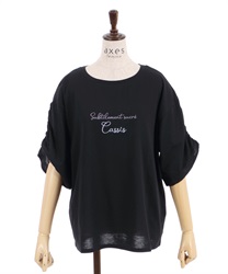 Sweat stain prevention glitter embroidery T -shirt(Black-F)