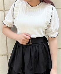 Frilled  Tops with pearls(White-F)