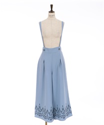 Wide pant with embroidery on hem(Saxe blue-F)