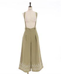 Wide pant with embroidery on hem(Khaki-F)