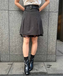 High waist mini Skirt with Belt(Black-F)
