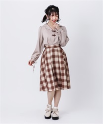 China button tuck skirt(Brown-Free)
