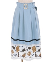 Cat Patterned Panel Skirt(Saxe blue-F)