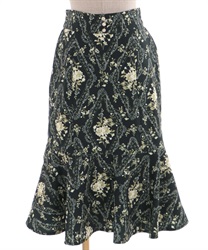 Vintage flower pattern skirt(Black-F)