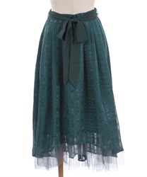 Sheer check long Skirt(Green-F)