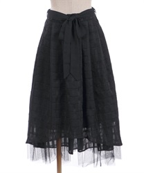 Sheer check long Skirt(Black-F)