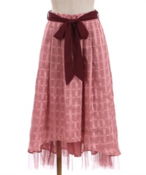 Sheer check long Skirt(Pink-F)