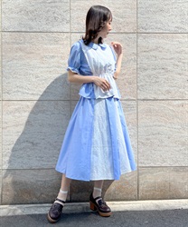 Embroidery lace switching Skirt(Saxe blue-F)