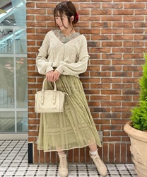 Lace×flower embroidery tulle skirt