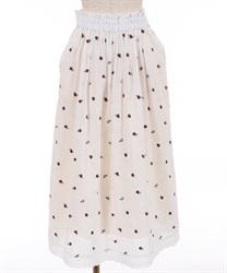 Mini Rose embroidery long Skirt(White-F)