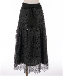 Flower lace long Skirt(Black-F)