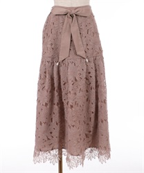 Flower lace long Skirt(Pink-F)