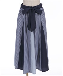 Long flare Skirt with pattern switching(Navy-F)