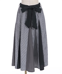 Long flare Skirt with pattern switching(Black-F)