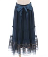 Picture frame embroidery tulle Skirt(Blue-F)