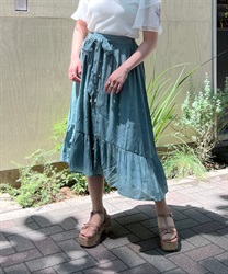 Frill Vintage Satin Skirt(Green-F)