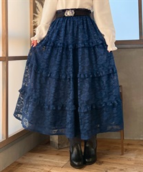 Flower lace assed Skirt(Navy-F)