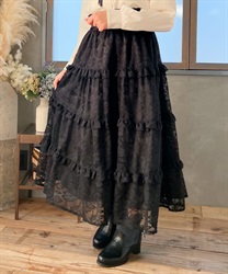 Flower lace assed Skirt(Black-F)