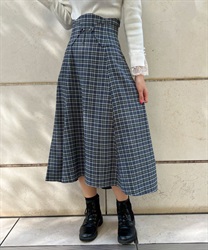Corset -style check pattern Skirt(Blue-F)