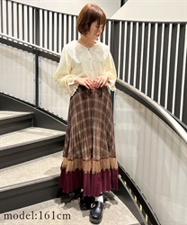 Check switching pleats Skirt(Brown-F)
