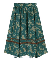 Fragrant olive pattern Irregular skirt(Dark green-Free)