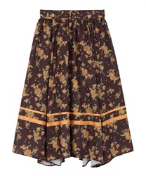 Fragrant olive pattern Irregular skirt(Dark brown-Free)