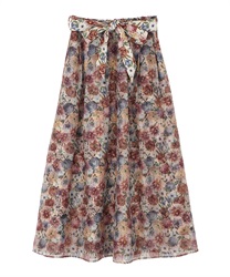 Flower pattern organdy skirt(Beige-Free)