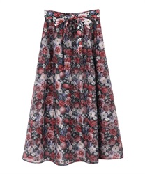 Flower pattern organdy skirt(Black-Free)