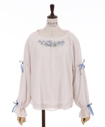 Feather×flower embroidery tops(Ecru-F)