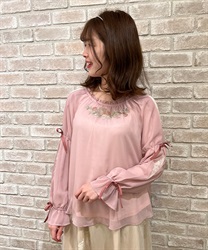 Feather×flower embroidery tops