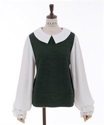 Quilting collar Pullover(Dark green-F)