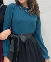 Frilled cut Pullover(Blue green-F)