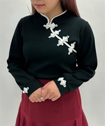 China button bicolor Pullover(Black-F)