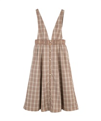 Center button jumper skirt(Brown-Free)