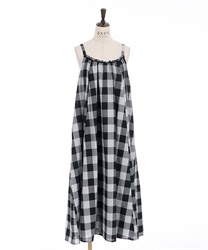 Block check pattern Camisole Dress(Black-F)