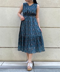 Oriental flower pattern Dress(Blue green-F)