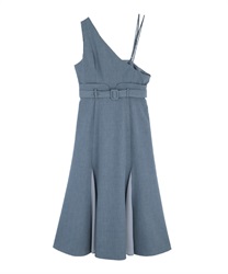 One-shoulder long dress(Blue-Free)