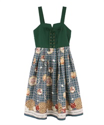 Apple pie lace-up dress(Green-Free)