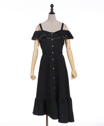 2way frilled off -shaul Dress(Black-F)