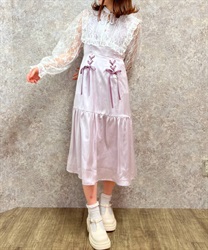 Lace up long cami Dress(Pink-F)