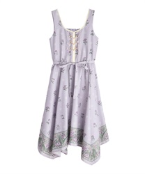 【Time Sale】Flower panel pattern irregular dress(Lavender-Free)