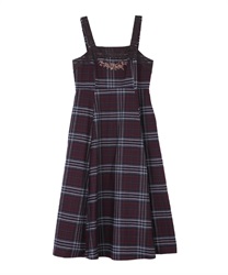 【Time Sale】Tartan check pattern jumper skirt(Wine-Free)