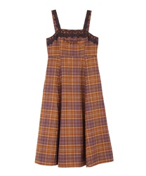 【Time Sale】Tartan check pattern jumper skirt(Mustard-Free)