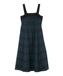 【Time Sale】Tartan check pattern jumper skirt(Blue green-Free)