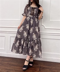 Millfiu Rose Pattern Dress(Brown-M)