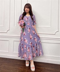 Millfiu Rose Pattern Dress(Lavender-M)