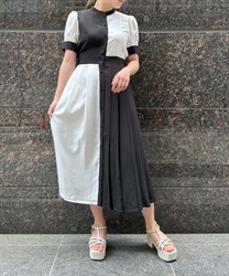 Bicolor x Pleated Dress(Black-F)